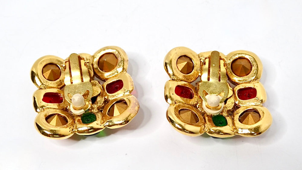1980s Chanel Large Multicolor Gripoix Gold Tone Earrings