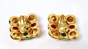 1980s Chanel Large Multicolor Gripoix Gold Tone Earrings