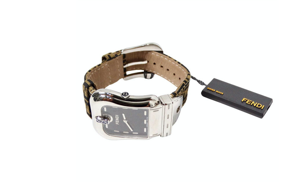 Fendi B. Stainless Steel Zucca Canvas Wrist Watch