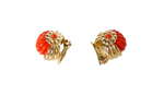 1960s Coral Acrylic & 14k Gold Plated Shell Motif Clip-On Earrings