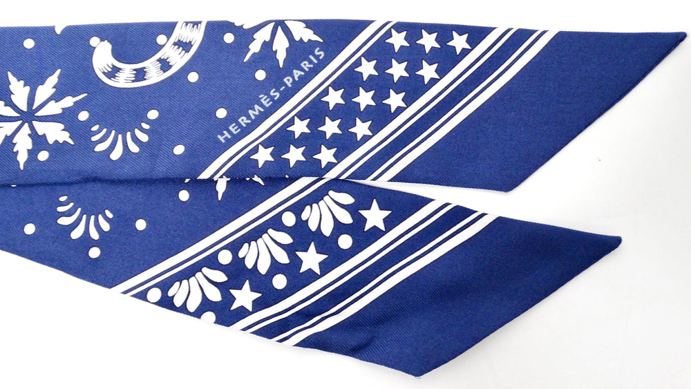 Hermes Blue "Les Leopards" Silk Twilly