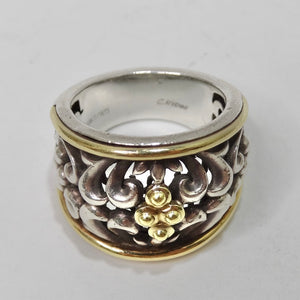Charles Krypell Sterling Silver and 18K Gold Ivy Dome Ring