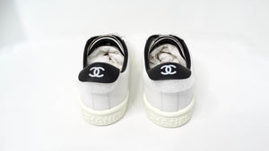 Chanel White & Black Calfskin Leather Sneakers