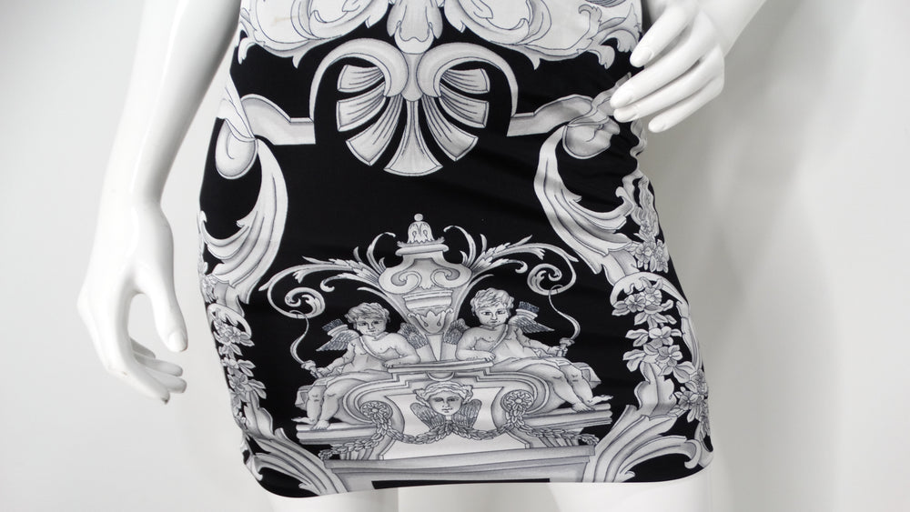 Versace Black & Grey Baroque Print Halter Dress