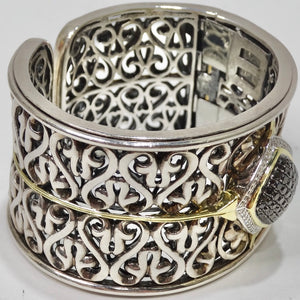 Charles Krypell Sterling Silver, Gold and Black and White Diamond Cuff Bracelet