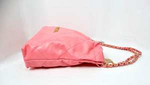 Chanel 22 Small Coral Shiny Quilted Calfskin Tote Bag