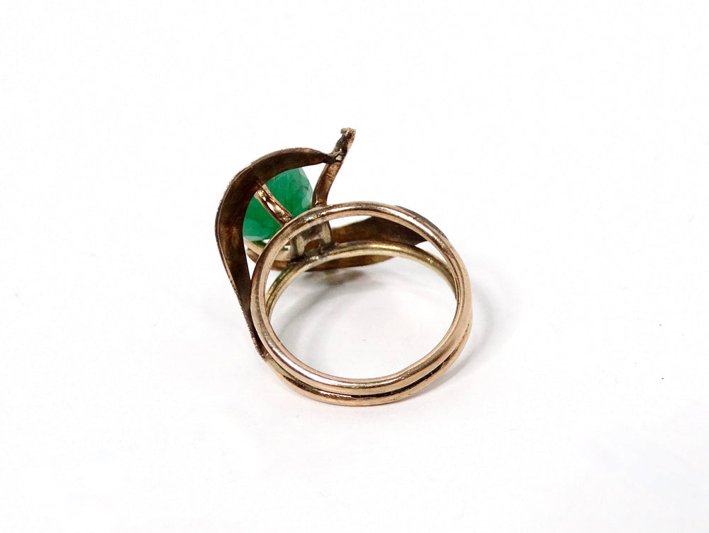 14k Gold Natural Emerald Cocktail Ring 1960s