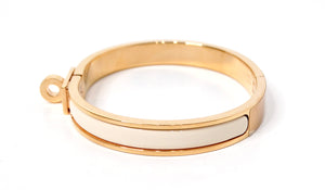 Hermes Clic Kelly 18k Gold Plated & White Enamel Bangle Bracelet