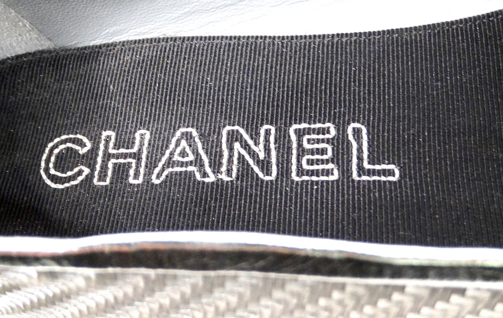Chanel Silver Metallic PVC Woven Grosgrain Black Cap Toe Ballet Flats