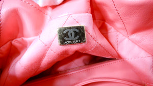 Chanel 22 Small Coral Shiny Quilted Calfskin Tote Bag