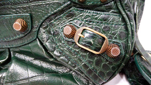 Balenciaga Le Cagole Green Leather Croc Embossed Shoulder Bag circa 2022