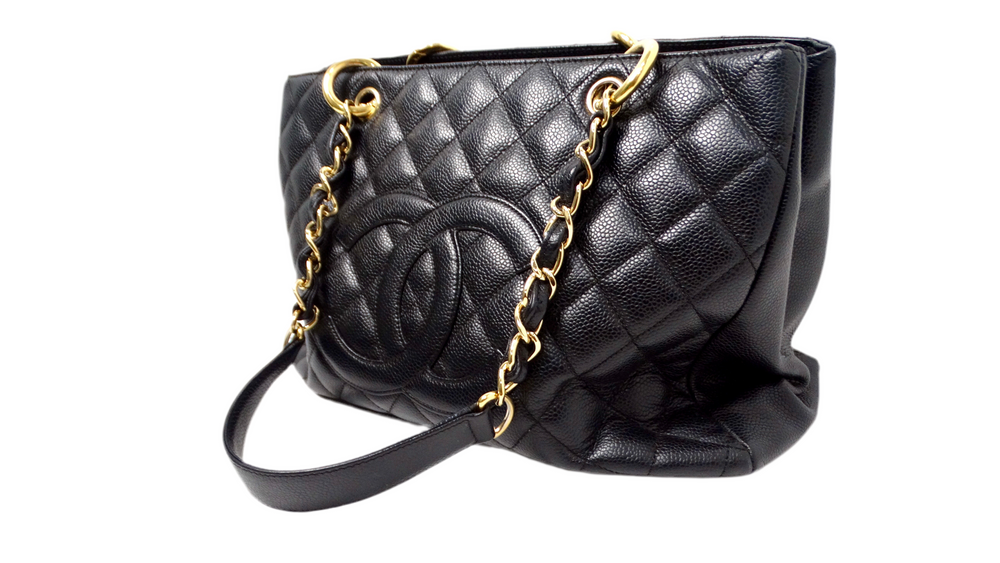 Chanel Black Quilted Caviar Leather Grand Shopping Tote Bag circa 2006-08