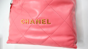 Chanel 22 Small Coral Shiny Quilted Calfskin Tote Bag
