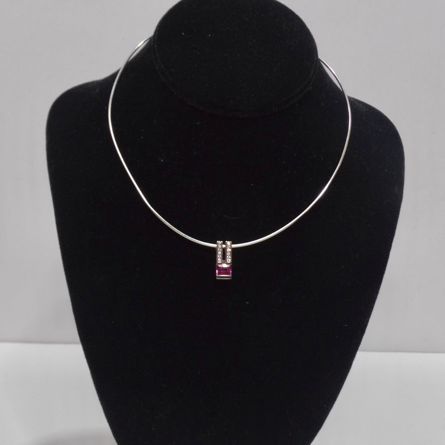 Pink Sapphire Diamond Necklace 1980s 14K Gold