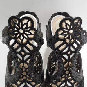 Fendi Black Leather Flower Cut Out Heels