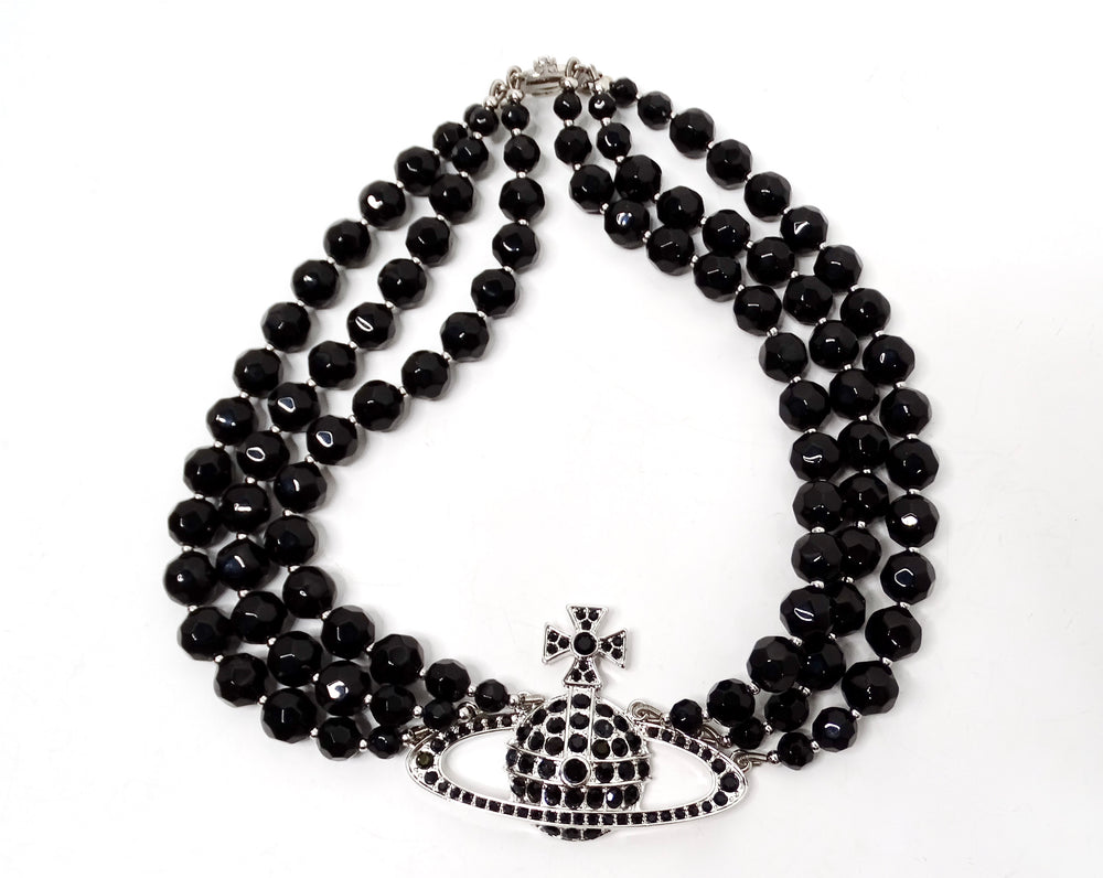 Vivienne Westwood Thee-Row Black Agate Crystal Beaded Orb Choker Necklace