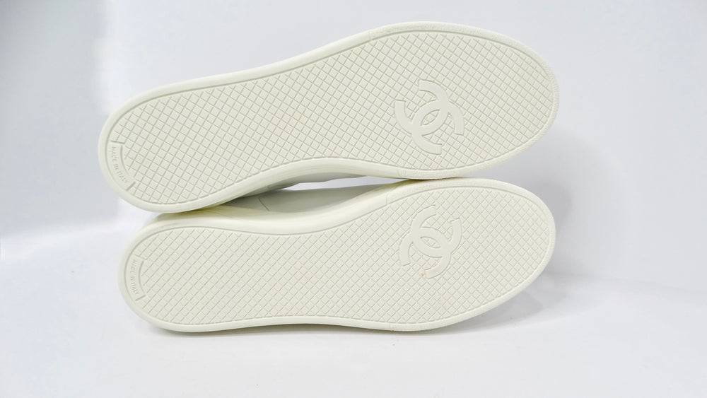 Chanel White & Black Calfskin Leather Sneakers