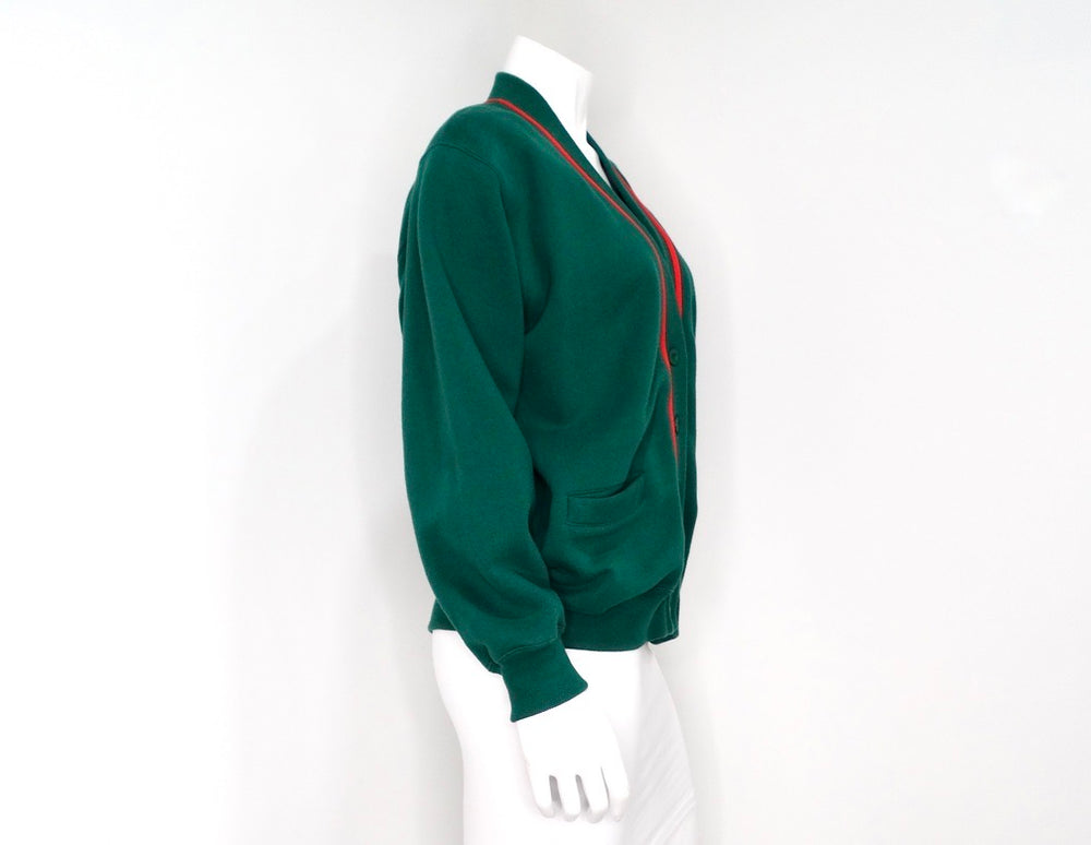 Gucci Green & Red Trim Cotton Logo Patch Cardigan circa 1980s