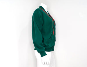 Gucci Green & Red Trim Cotton Logo Patch Cardigan circa 1980s