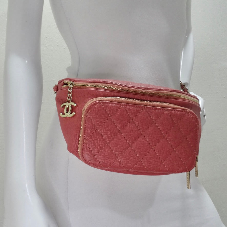 Vintage CHANEL 2.55 Red Caviar Waist Bag Fanny Pack With Belt 