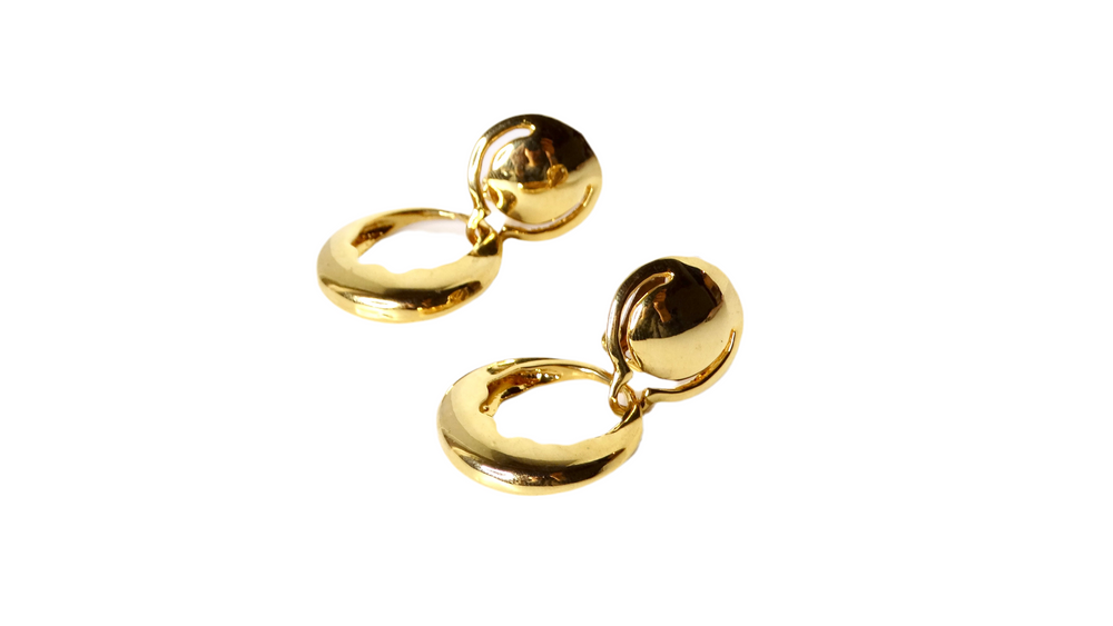 1980s YSL Inspired Door Knocker Style 18k Yellow Gold Plated Earrings