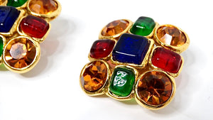 1980s Chanel Large Multicolor Gripoix Gold Tone Earrings