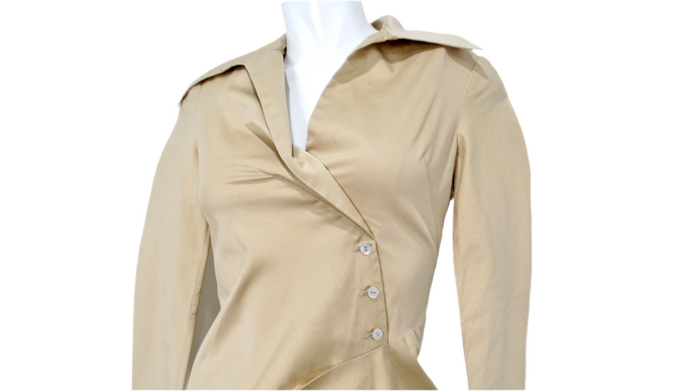 Guy Laroche Khaki Long-Sleeve Maxi Dress With Red Trim and Open Back Guy Laroche Khaki Long-Sleeve Maxi Dress With Red Trim and Open Back