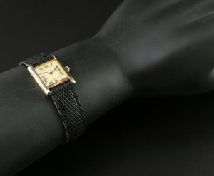 Cartier Tank "Must de Cartier" Black Leather Wrist Watch circa 1970s