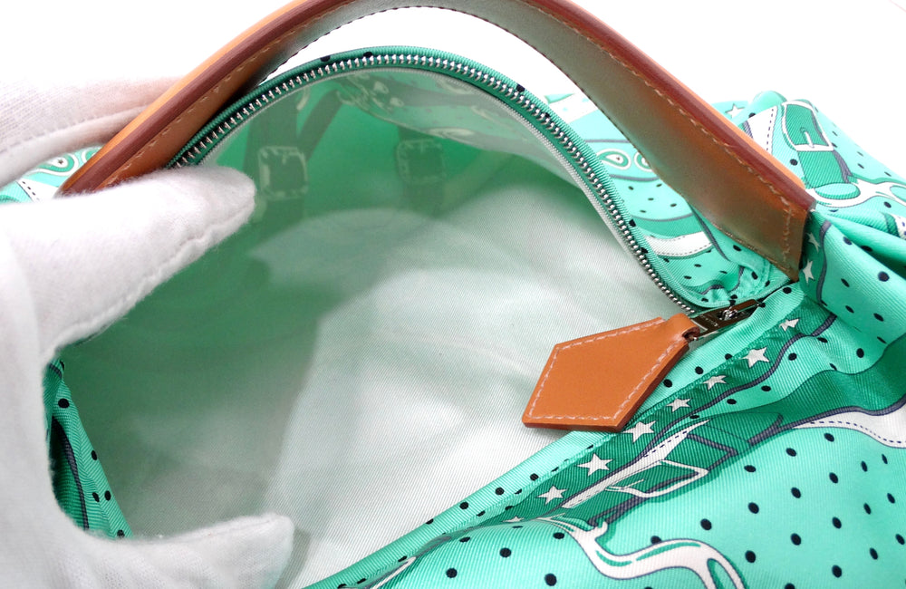 Hermes Balusoie Green Print Silk Scarf & Leather Handbag circa 2023
