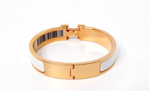 Hermes Clic H 18k Gold Plated & White Enamel Bangle Bracelet
