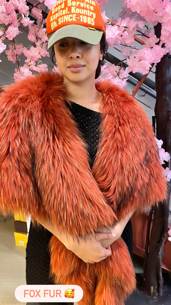 Burnt Orange Fox Fur Stole Shawl circa 1980s