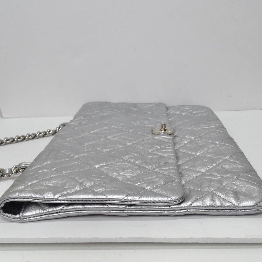 CHANEL Metallic Crumpled Calfskin Big Bang Flap Bag Silver 223090