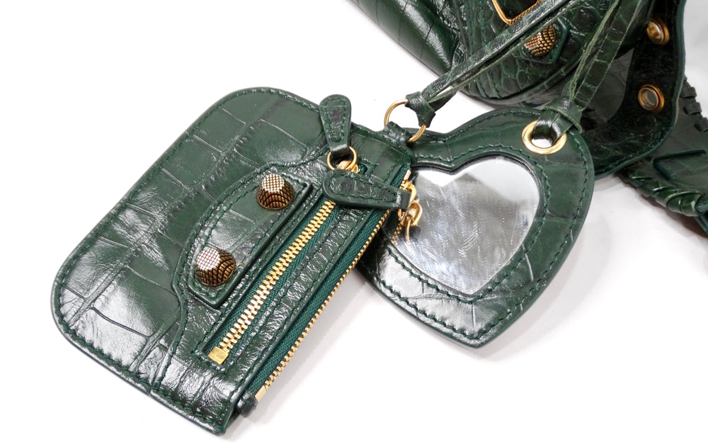 Balenciaga Le Cagole Green Leather Croc Embossed Shoulder Bag circa 2022