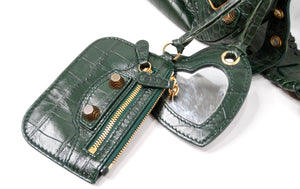 Balenciaga Le Cagole Green Leather Croc Embossed Shoulder Bag circa 2022
