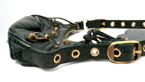 Balenciaga Le Cagole Green Leather Croc Embossed Shoulder Bag circa 2022