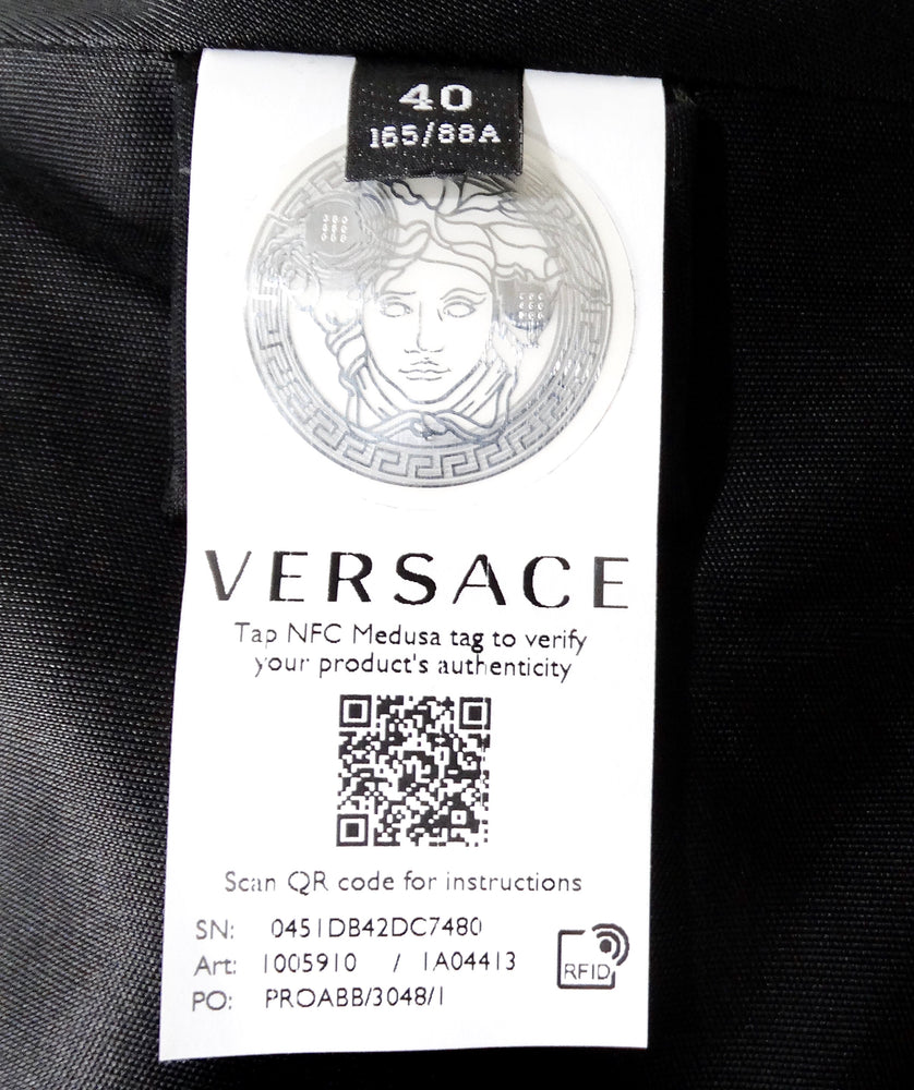 Versace Black & Grey Baroque Print Halter Dress