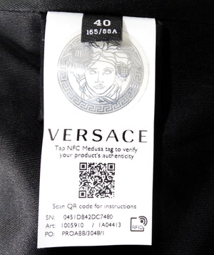 Versace Black & Grey Baroque Print Halter Dress