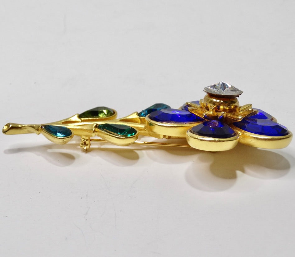 Gold Synthetic Stone Flower Brooch