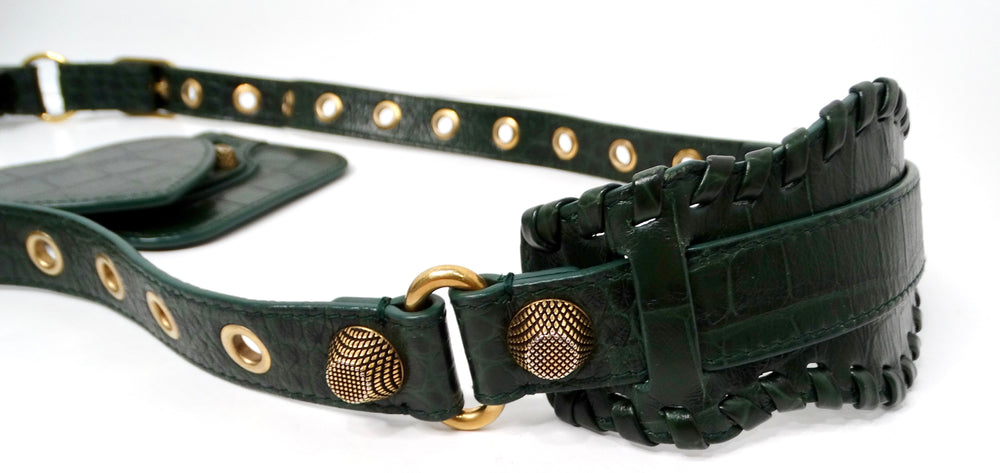 Balenciaga Le Cagole Green Leather Croc Embossed Shoulder Bag circa 2022