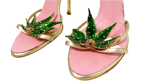 2005 Dsquared2 Marijuana Leaf Metallic Gold Sandal Heels