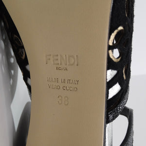 Fendi Black Leather Flower Cut Out Heels
