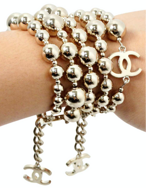 Chanel Interlocking CC Charm Gold-Tone Multi-Strand Beaded Bracelet