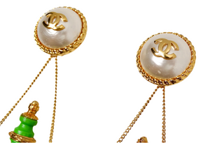 Chanel Collectible Green Resin Gold Plated Vase Drop Earrings circa 1980s