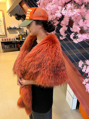Burnt Orange Fox Fur Stole Shawl circa 1980s