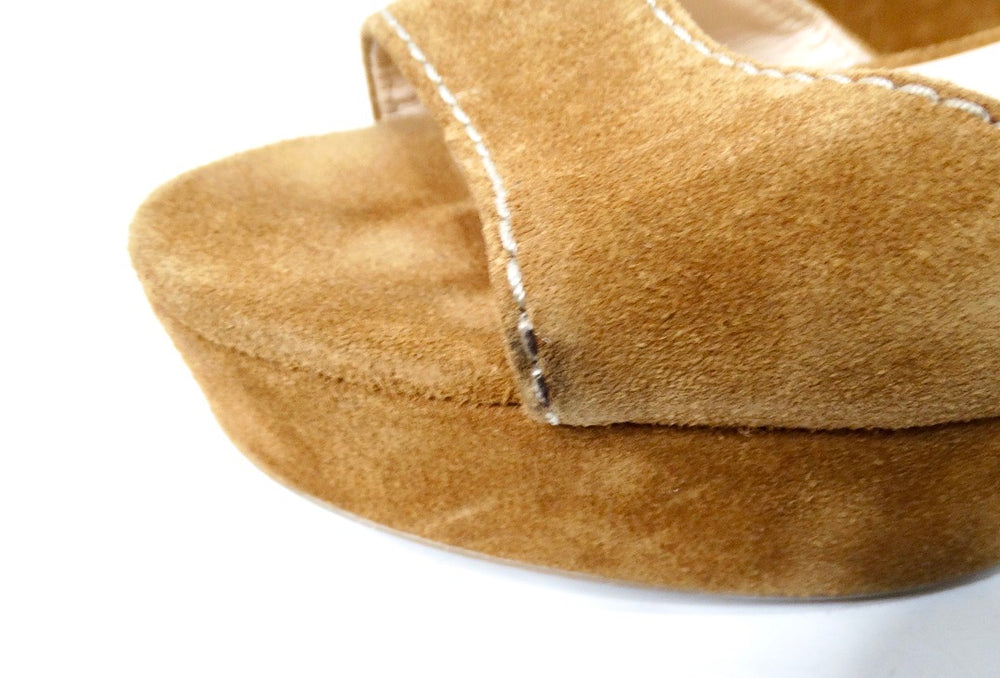 Prada Brown Suede Platform Wedge Sandals