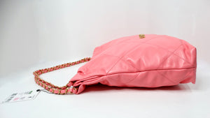 Chanel 22 Small Coral Shiny Quilted Calfskin Tote Bag