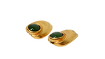 1980s Green Cabochon Gold Tone Clip-On Earrings