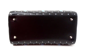 Christian Dior Black Calfskin Embroidered Flower Lady Dior Handbag circa 2015