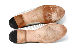 Chanel Silver Metallic PVC Woven Grosgrain Black Cap Toe Ballet Flats