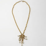 1980s Gold Plated Faux Pearl Tassel Necklace
